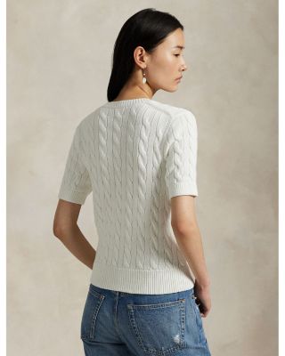 Cable Knit Cotton Short Sleeve Cardigan