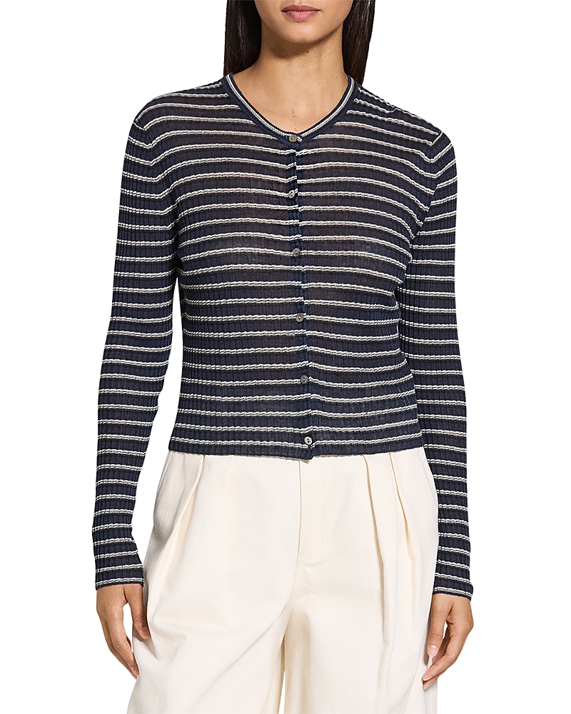 Theory Cropped Cardigan in Linen-Blend