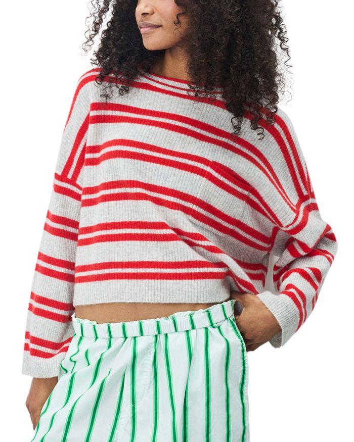 Cropped Striped Wool Sweater