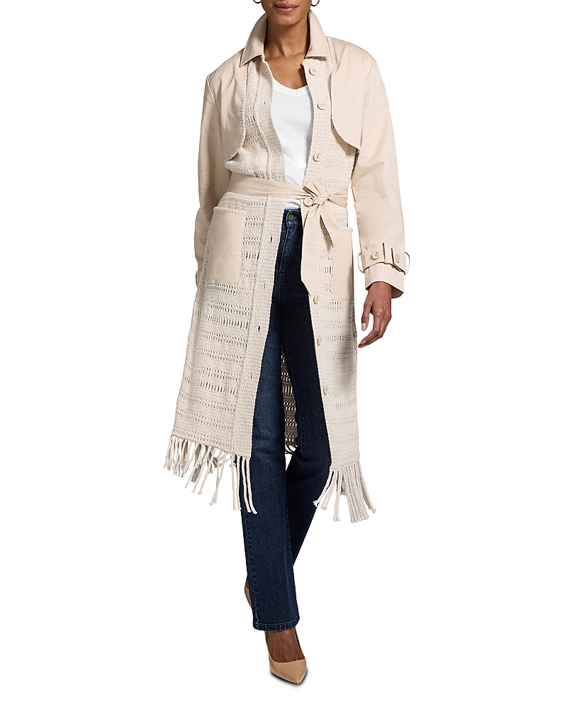 Nic + Zoe Nic+zoe Mixed Media Fringe Knit Jacket In Cream Multi