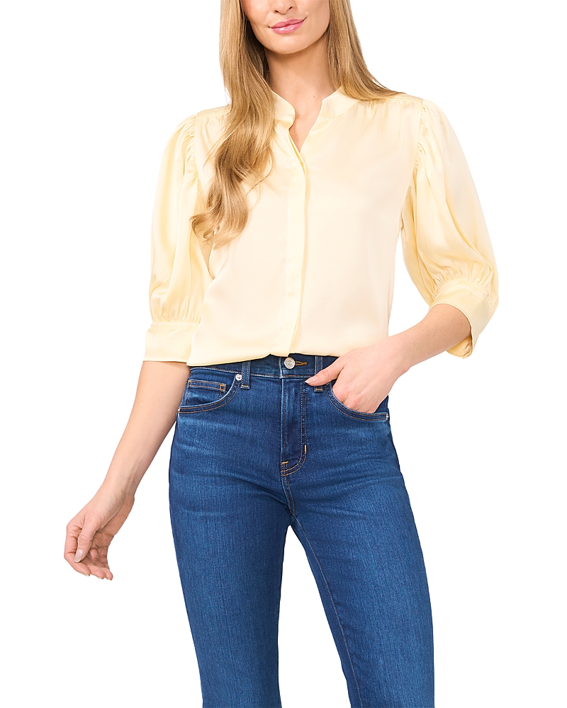 CECE CECE RUCHED SLEEVE HIDDEN PLACKET TOP