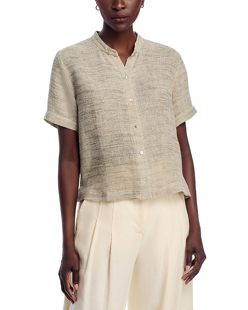 Eileen Fisher Mandarin Collar Shirt In Natural