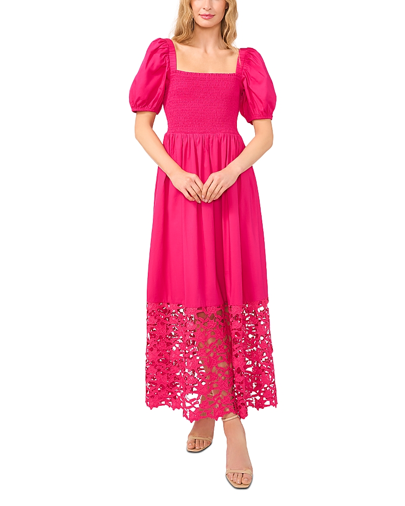 CeCe Puff Sleeve Combo Tiered Maxi Dress