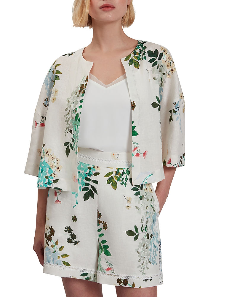 Ted Baker Kalna Printed Linen Shirt In White