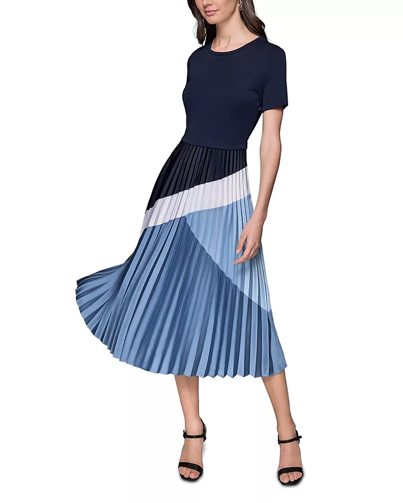 Karl Lagerfeld Paris Jersey Satin Color Block Midi Dress