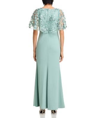 Sleeveless Gown with Embroidered Cape Overlay