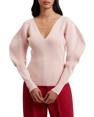 Amelyaa Ribbed Sculpted Sleeve Sweater