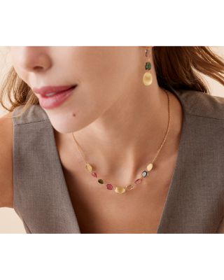 18K Yellow Gold Lunaria Tourmaline Multicolor Tourmaline Collar Necklace, 16.5 - 18"