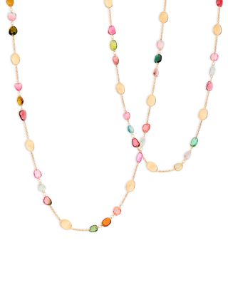 18K Yellow Gold Lunaria Tourmaline Multicolor Tourmaline Long Length Statement Necklace, 37.8"