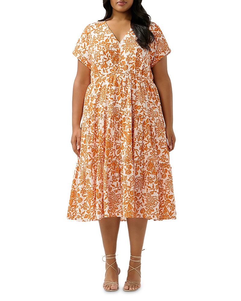 Estelle Plus Cote D'azur Midi Dress In Milk/ Mango