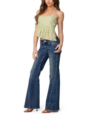 Asymmetric Sheer Lace Halter Top