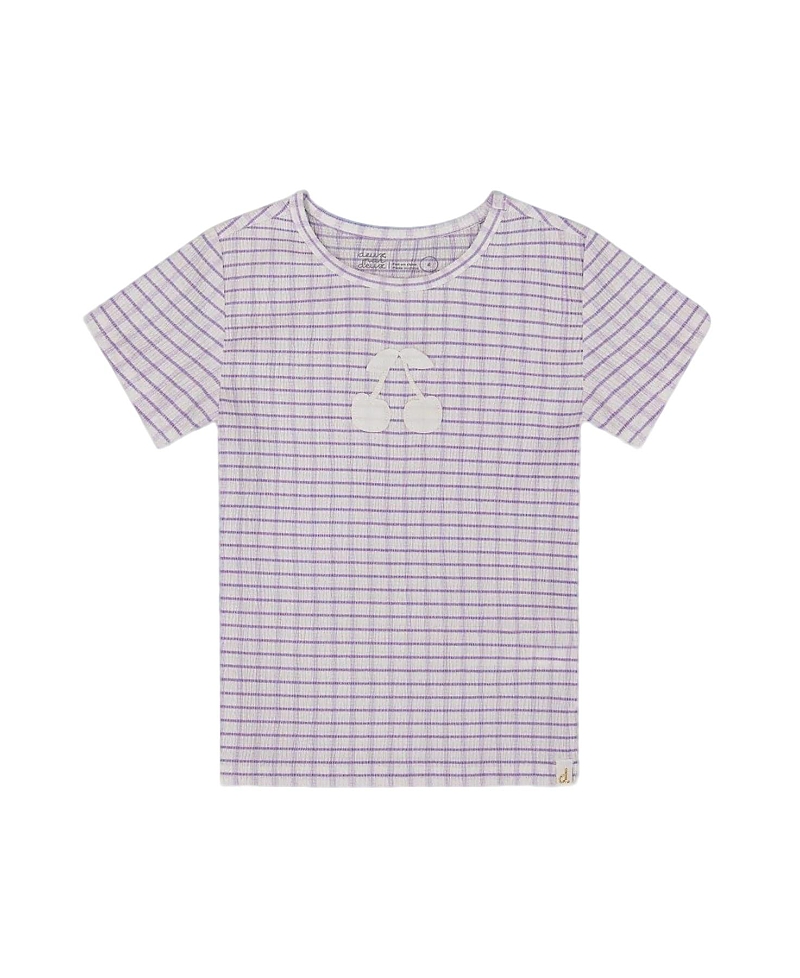 Deux Par Deux Little Girl's Crinkle Top With Applique White Checkered Lilac In White Checkered Lilac