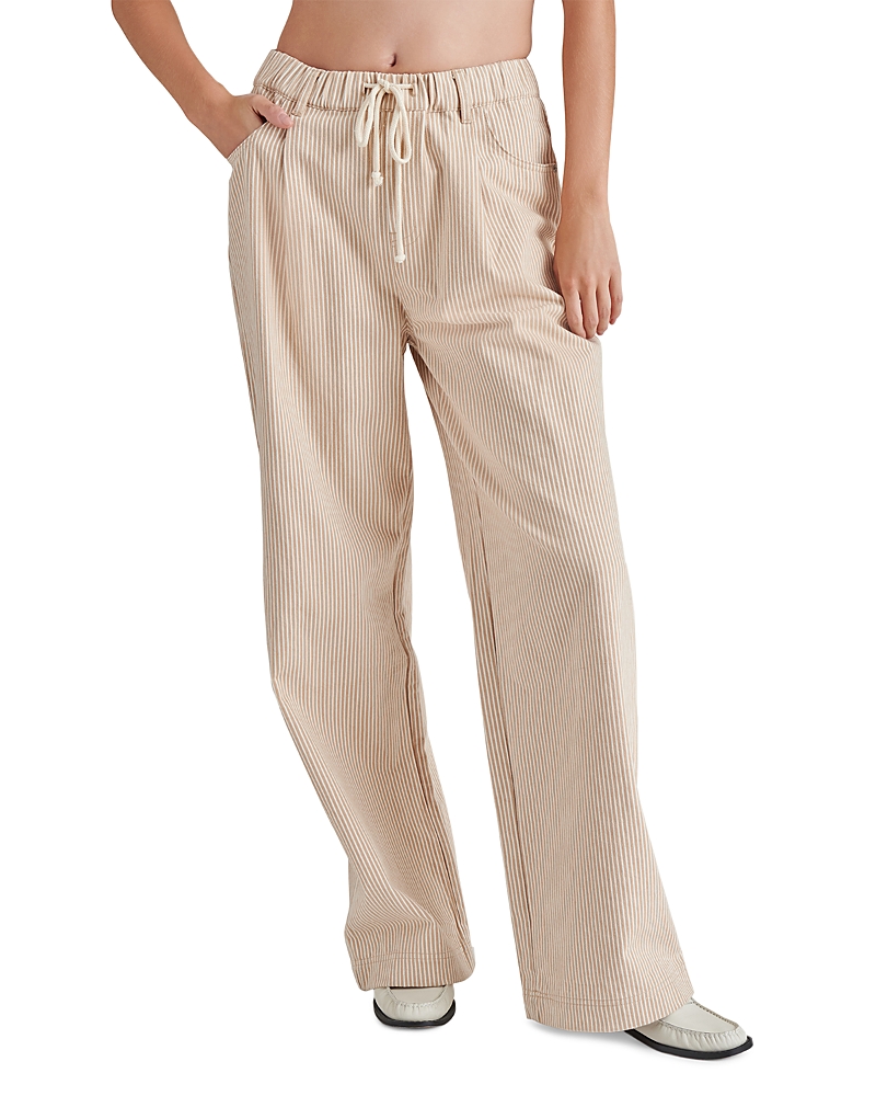 Steve Madden Minorca Stripe Drawstring Stretch Cotton Pants In Neutral