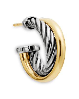 Crossover Hoop Earrings in Sterling Silver with 18K Yellow Gold, 17mm