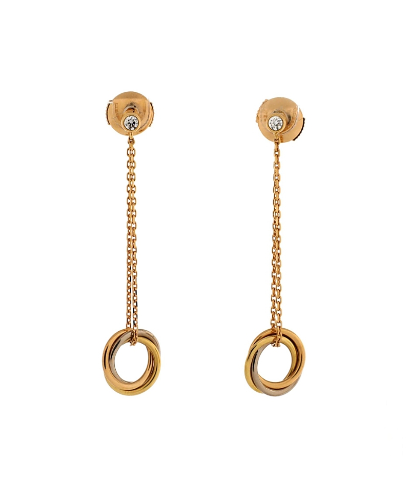 Pre-owned Pre-owned Cartier Cartier Trinity Diamond Drop Earrings 18k Tricolor Gold In K Gold