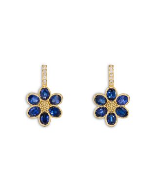 Temple St. Clair - 18K Yellow Gold FJ Blue Sapphire & Diamond Fiori Flower Drop Earrings