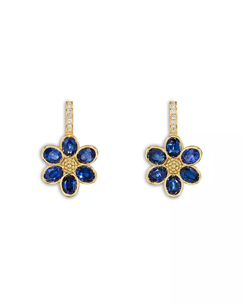 Temple St. Clair 18K Yellow Gold Fj Blue Sapphire & Diamond Fiori Flower Drop Earrings