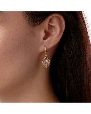 18K Yellow Gold FJ Crystal &amp; Diamond Fiori Amulet Drop Earrings