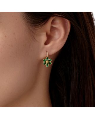 18K Yellow Gold FJ Tsavorite & Diamond Fiori Flower Drop Earrings