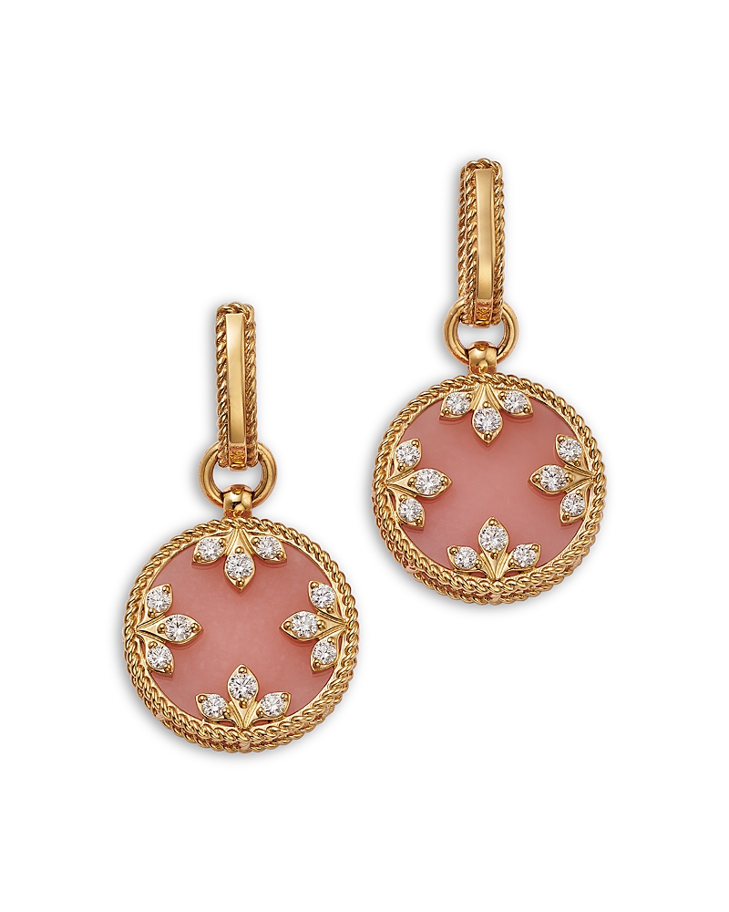 Roberto Coin 18k Yellow Gold Diamond & Pink Opal Venetian Princess Medallion Earrings In Pink/gold