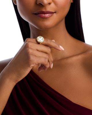 18K Yellow Gold Diamond, Pink Opal & Mother of Pearl Venetian Princess Medallion Reversible Ring