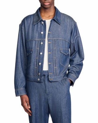 Sandro - Chambray Oversized Fit Wool Trucker Jacket