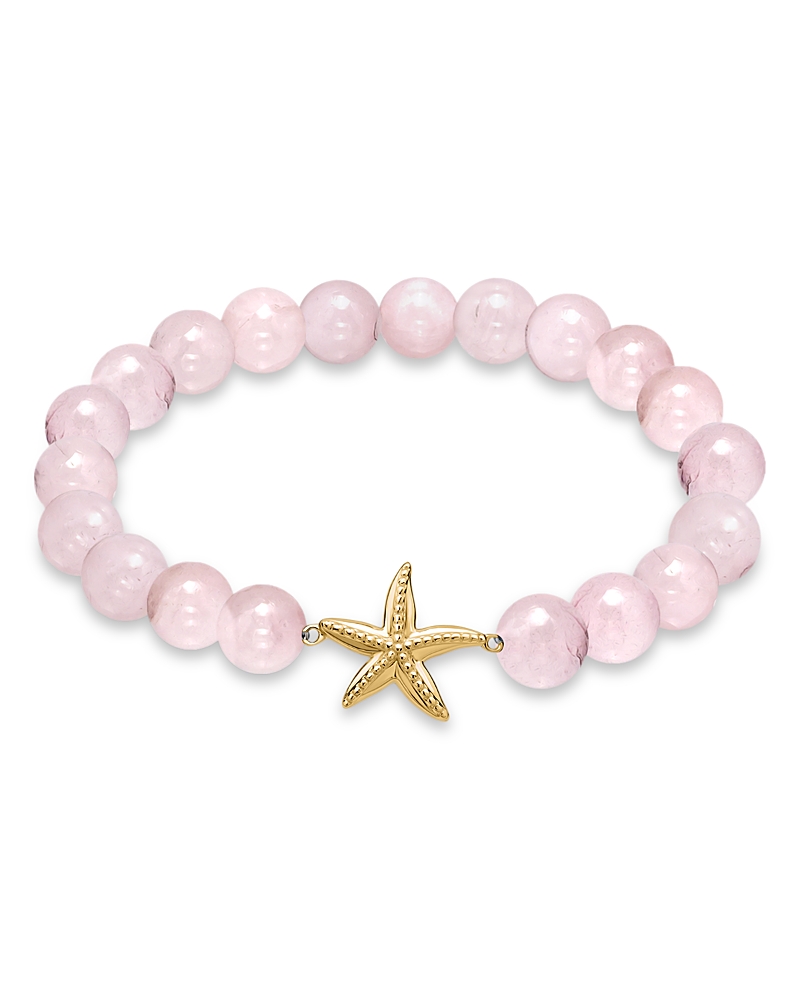Shop Aqua Starfish Charm Gemstone Beaded Stretch Bracelet In 18k Gold Plated Sterling Silver - Exclusive