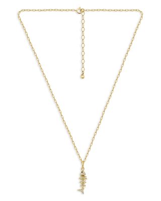 Pav&eacute; Fish Pendant Necklace in 18K Gold Plated Sterling Silver, 16"-18" - Exclusive