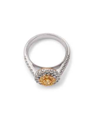 Yellow & White Diamond Oval Halo Ring in 18K Yellow & White Gold, 0.95 tcw