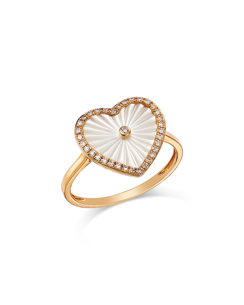 Bloomingdale's Fine Collection Mother Of Pearl & Diamond Heart Ring In 14k Yellow Gold In Gold