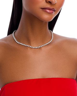 Certified Diamond Crown Set Tennis Necklace in 14K White Gold, 16.0 tcw