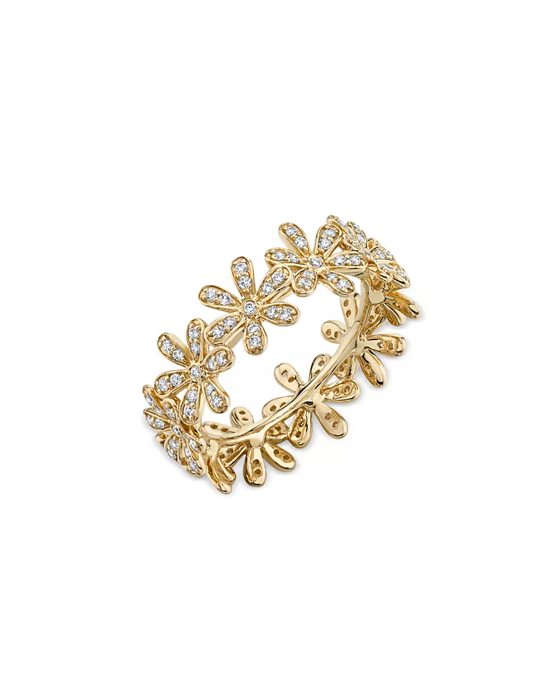 Sydney Evan 14K Yellow Gold Diamond Daisy Chain Ring