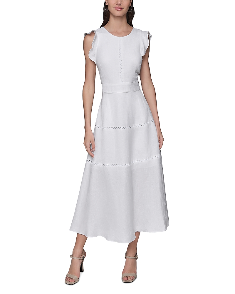 Shop Karl Lagerfeld Round Neck Midi Dress In Soft White