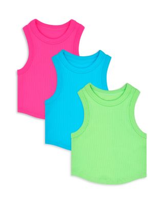 Girls' Cropped Ribbed Racerback Tank Top Bundle, Pack of 3 - Little Kid, Big Kid