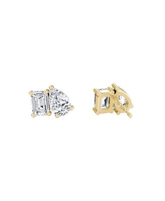 Toi et Moi Studs in 14K Gold, 1.0ctw Emerald & Pear Lab Created Diamonds, Pair