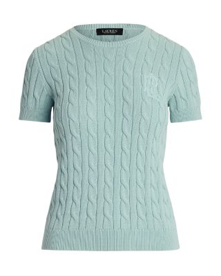 Cable Knit Cotton Short Sleeve Sweater 