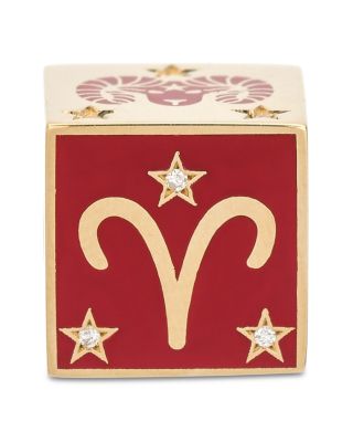 9K Aries Zodiac Diamond & Ceramic Block Big Bead