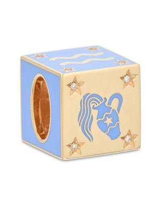 9K Aquarius Zodiac Diamond & Ceramic Block Big Bead