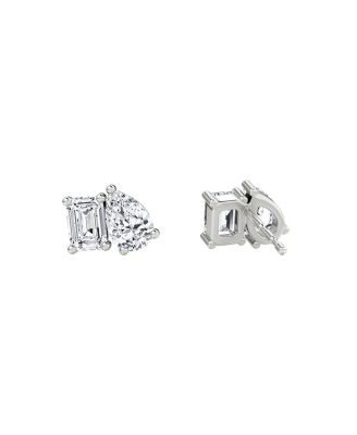  Toi et Moi Studs in 14K Gold, 0.50ctw Emerald & Pear Lab Created Diamonds