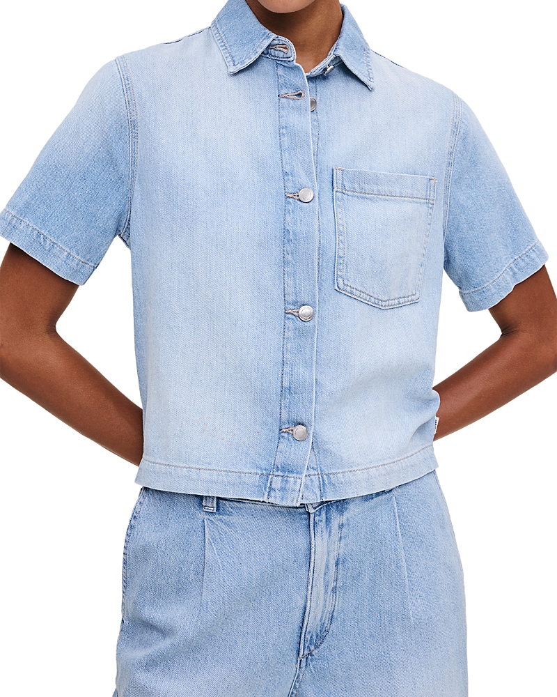 Dl1961 Montauk Crop Denim Button-up Shirt In Beachfront