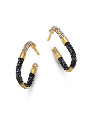Black & White Diamond Geometric Hoop Earrings in 14K Yellow Gold, 0.80 tcw