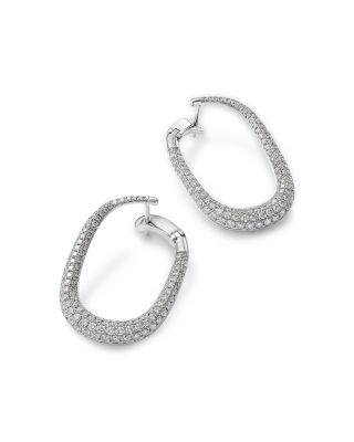 Diamond Pav&eacute; Oval Hoop Earrings in 14K White Gold, 2.40 tcw