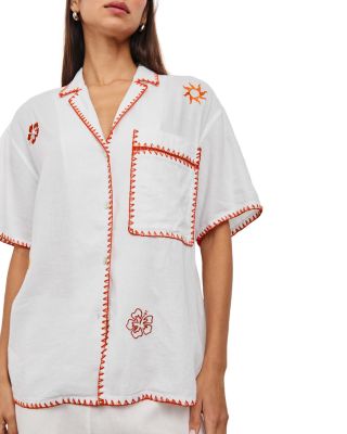 Island Embroidered Relaxed Fit Linen Shirt