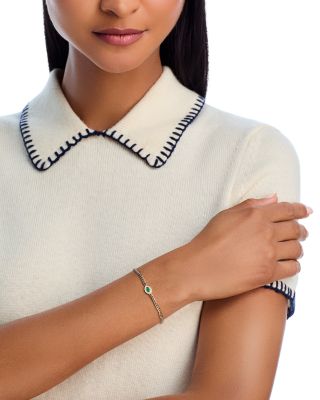 14K Yellow Gold Emerald Marquis & Diamond Evil Eye Link Bracelet