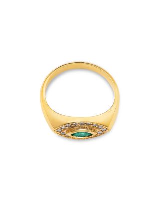 14K Yellow Gold Emerald Gemstones Emerald & Diamond Evil Eye Ring