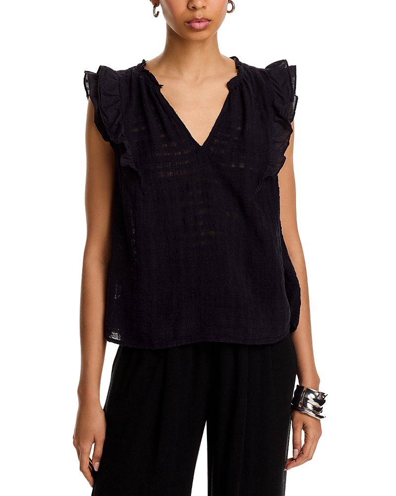 Shop Velvet By Graham & Spencer Eva Sleeveless Ruffle Blouse In Black