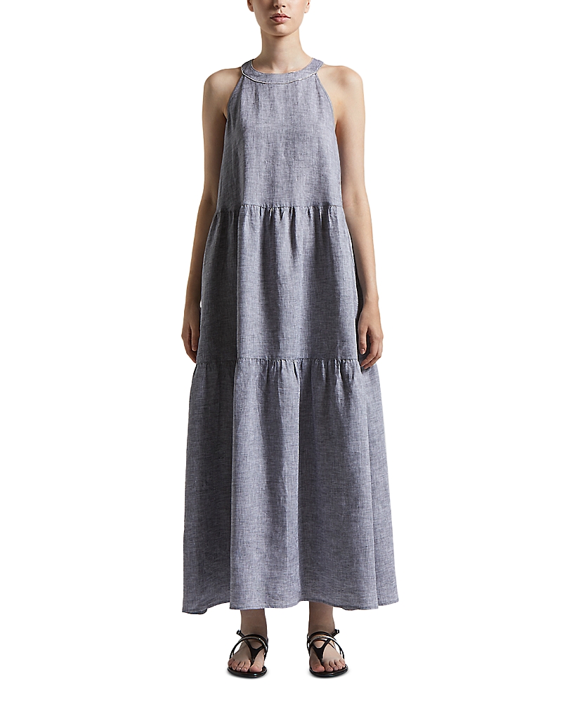 Shop Peserico Tiered Sleeveless Dress In Blue