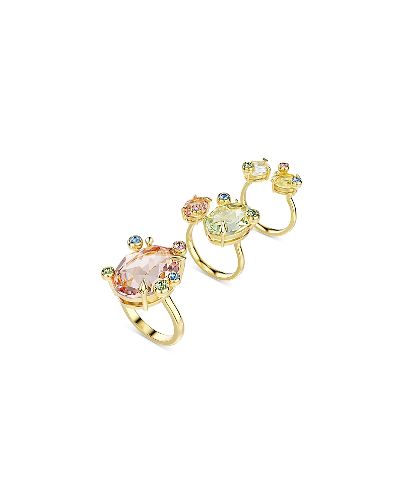 Swarovski Gema Set Of 3 Crystal Rings In Multi/gold