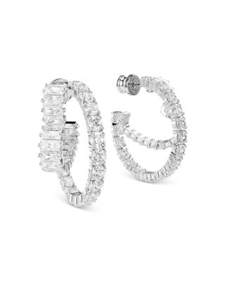 Matrix Crystal Round & Heart Double Row Hoop Earrings in Rhodium Plated
