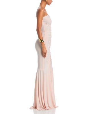 Strapless Shirred Front Fishtail Gown